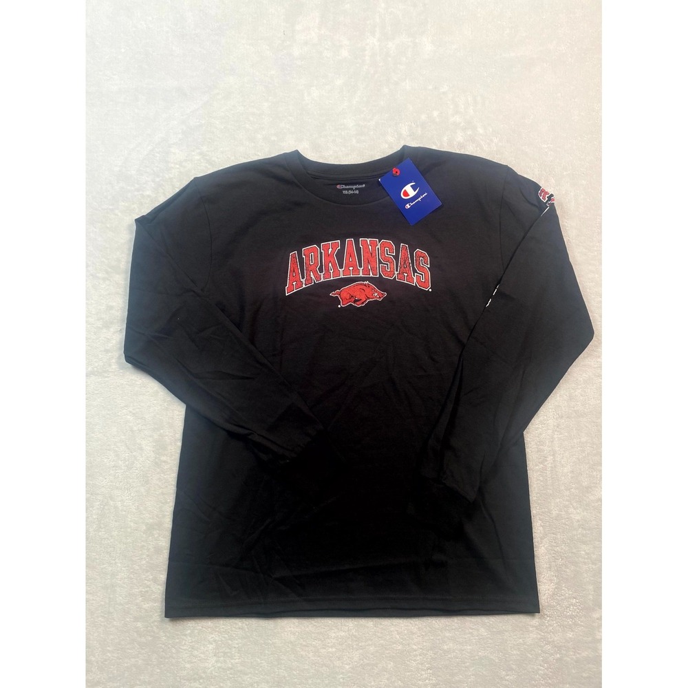 Champion Arkansas Razorbacks Football Team Shirt‎ Boys YXL Black Red Logo NWT - Picture 2 of 10